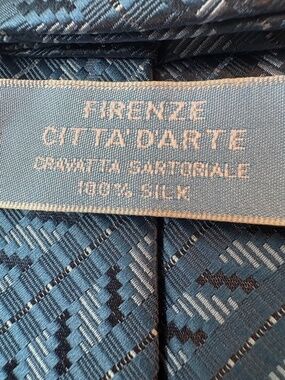 Firenze Città d’Arte Blue Geometric Chevron Tailored Silk Tie 3.5" Classic Width